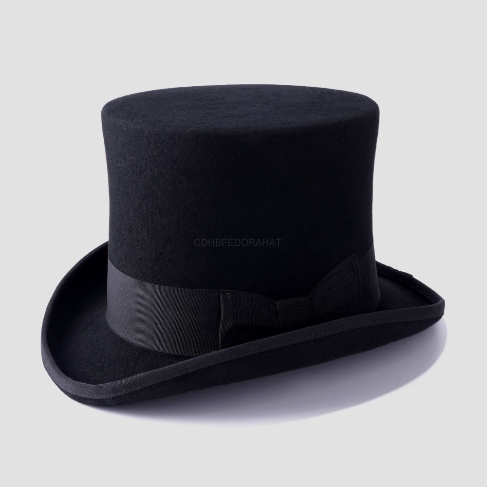 Private Custom Fedora Hat 100% Australia Wool Black Gentleman Top Hat