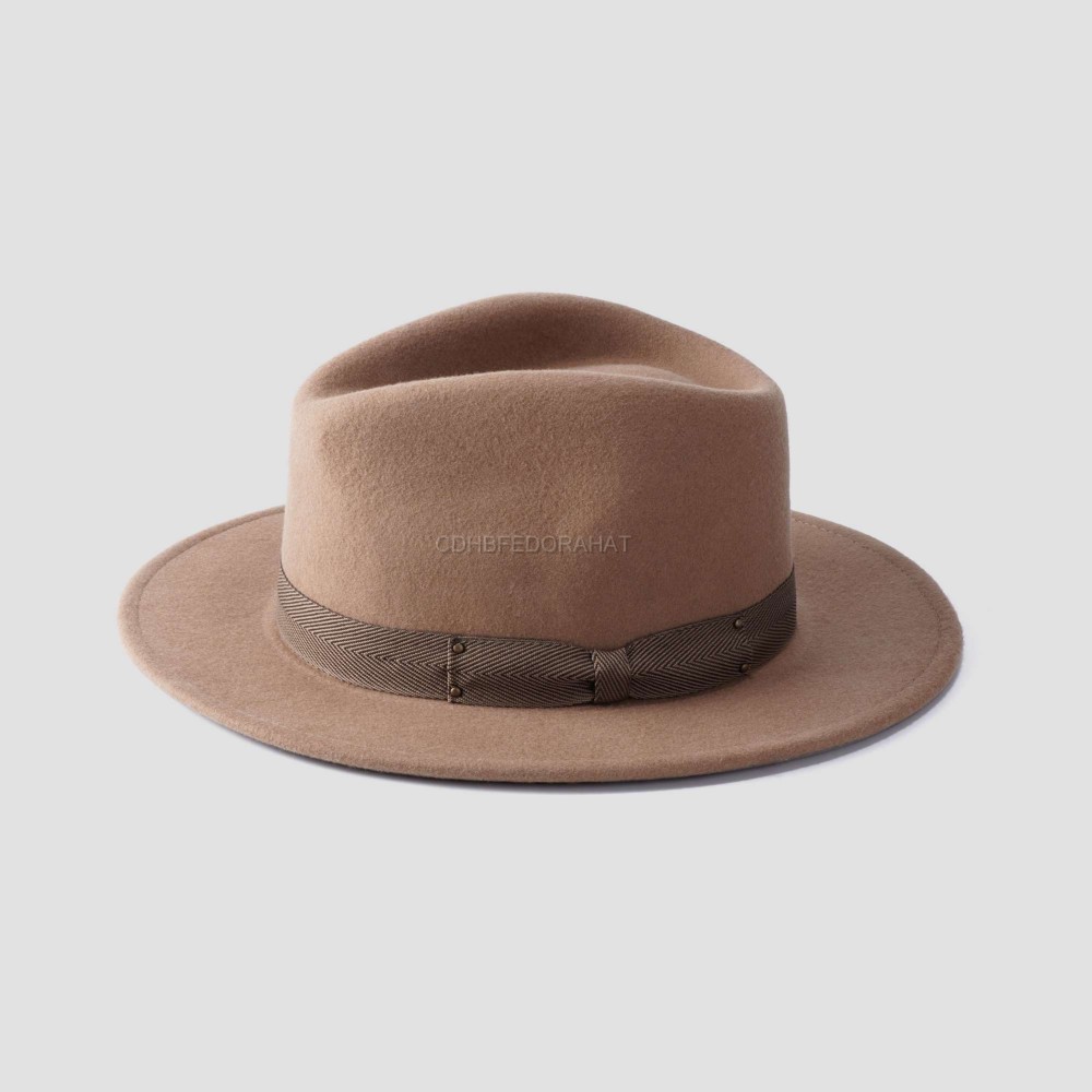 Unisex 100% Wool Felt High Quality Camel Wide Brim Wool Fedora Hats