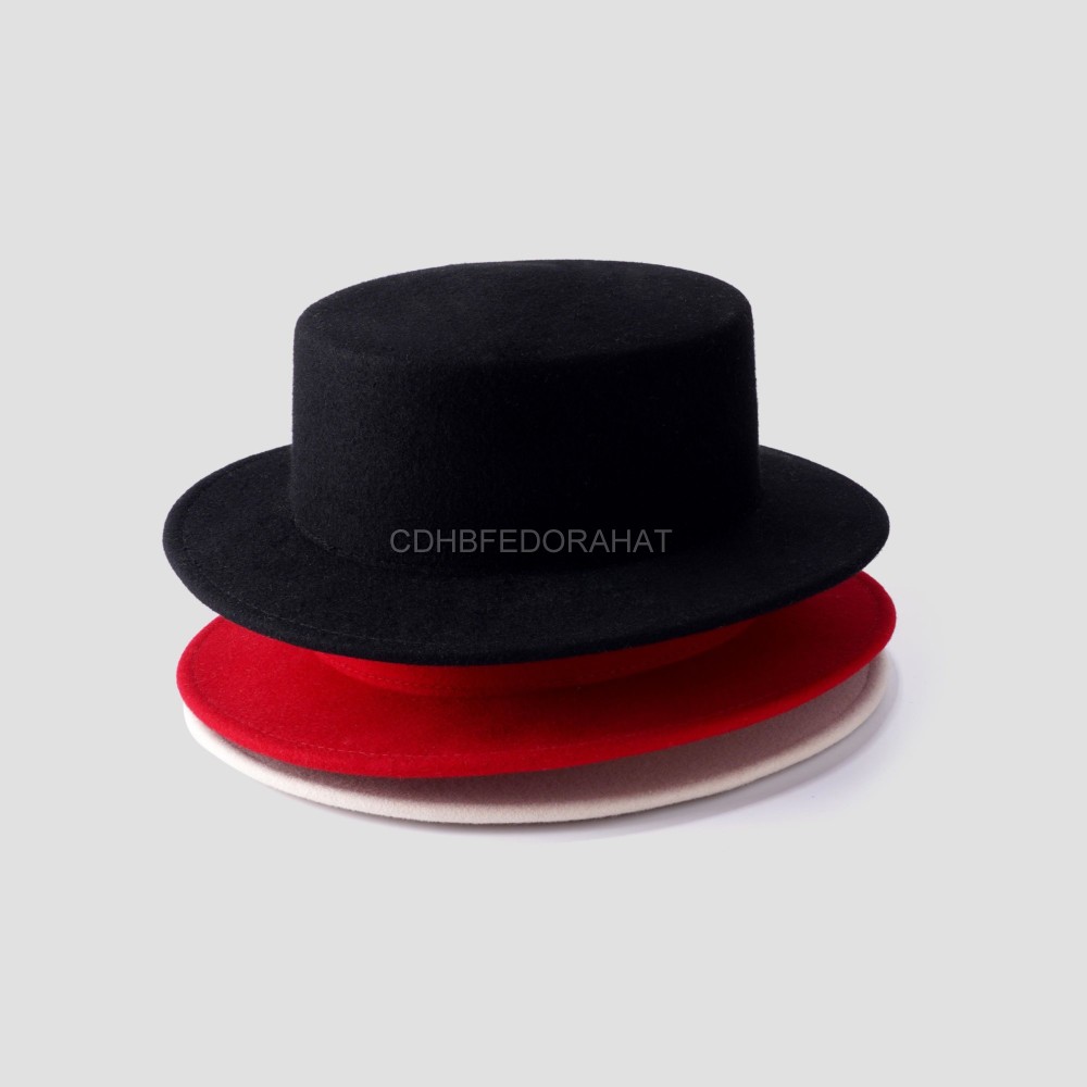 Women Men Classic Felt Fedora Hat Short Brim 100% Wool Flat Top Boater Hat