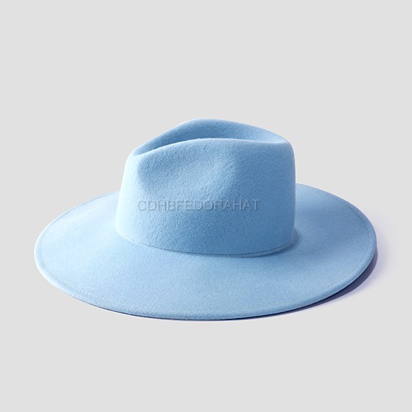 Custom Australian Wool 9.5cm Women Mens Wide Brim Blue Spring Outdoor Activities Fedora Hats For Unisex