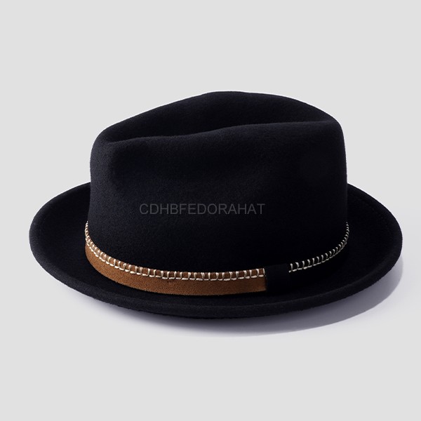 Customized Fashionable Four Seasons Unisex 100% Pure Wool Black Fedora Hat 