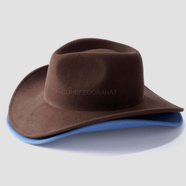 Classic Solid Color Unisex Wool Felt Wide Brim Fedora Hat Mens Cowboy Hat