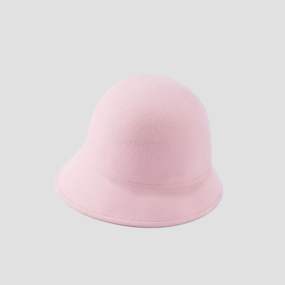 Pink Australian Wool Basin Hat Women Vintage Ladies Church Cloche Bucket Bowler Hat