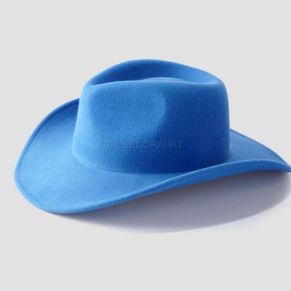 Fashionable Retro Solid Color Customized Logo Wool Felt Cowboy Hat