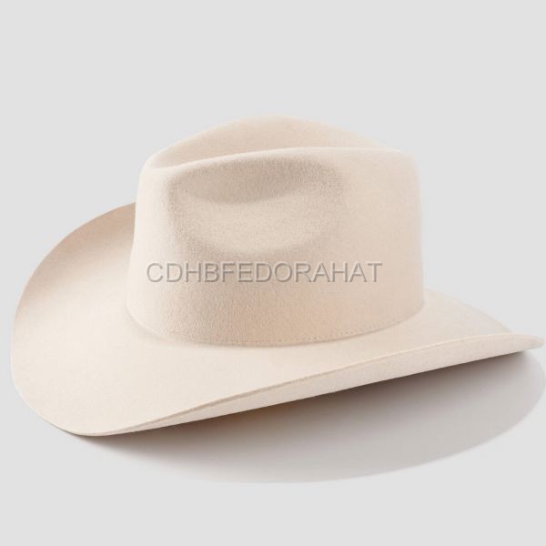 100% Wool Beige Wide Brim Fedora Cowboy Hat For Travel And Vacation