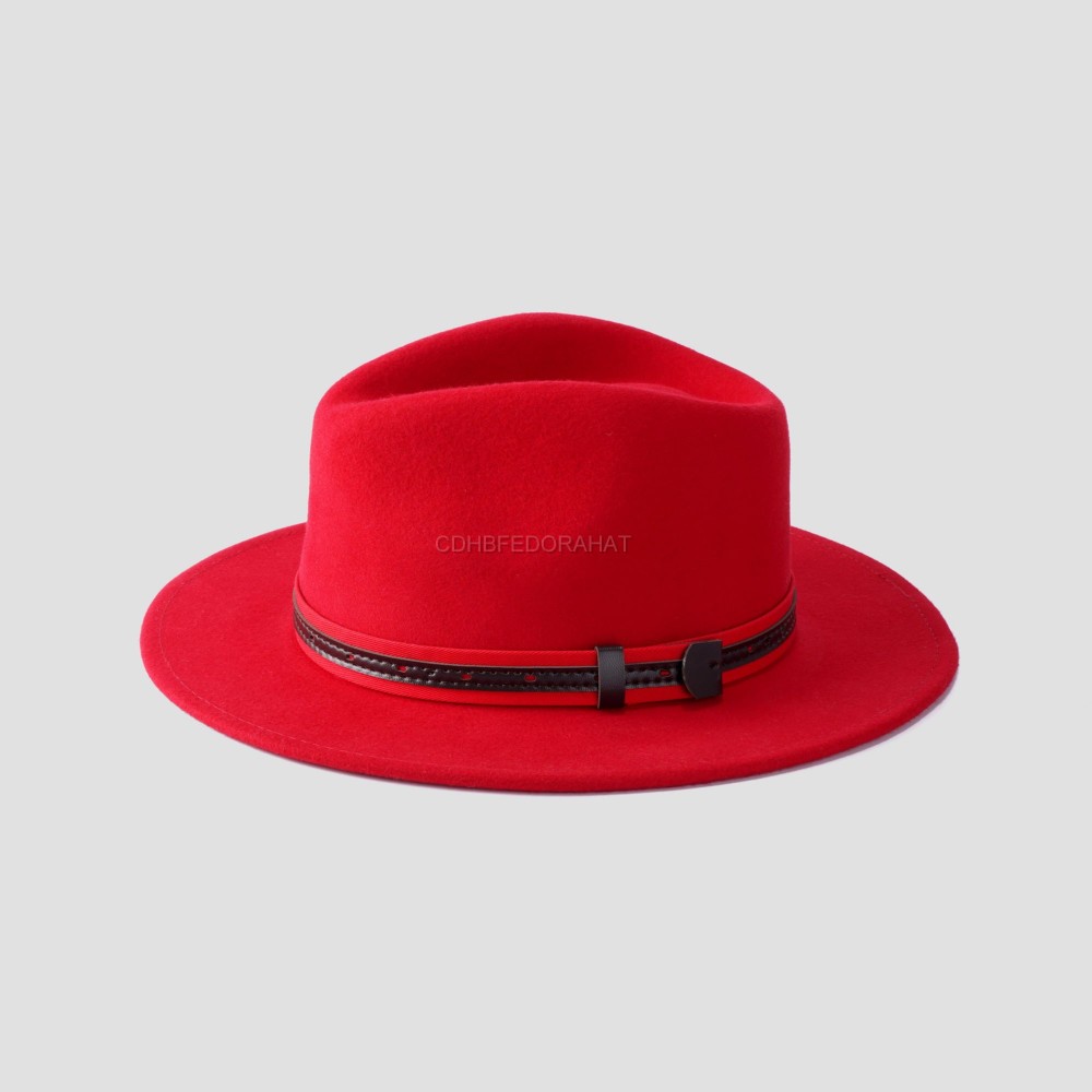 Premium Middle Brim Fedora Hat 100% Wool Felt Hat With Leather Band