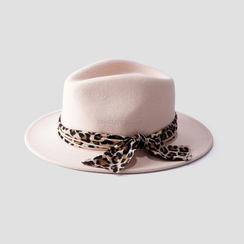 Outdoor Apricot Women Outback Hat Leopard Belt Decor Party Fedora Hat