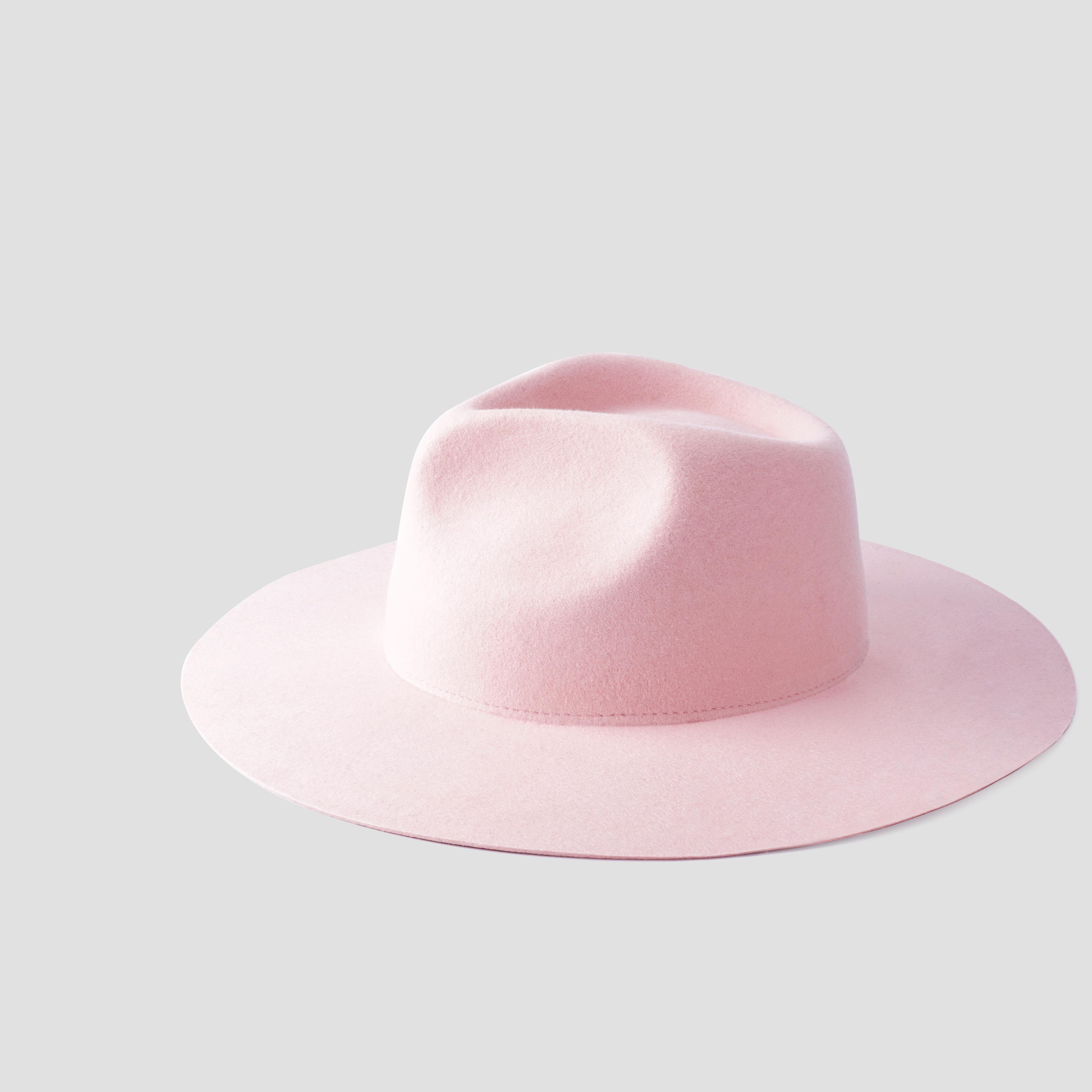 Free Decoration Pink Trimming Edge Wide Birm Women Fedora Hat