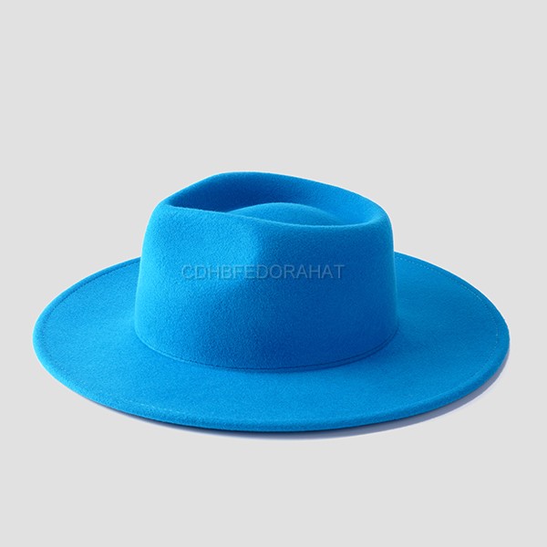 Coffee Blue Wide Brim Classical Design 100% Wool Fedora Hat