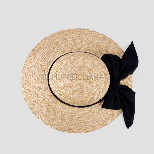 Holiday Beach Woven Summer Large Brim Lady Women Straw Floppy Hat With Black Belt