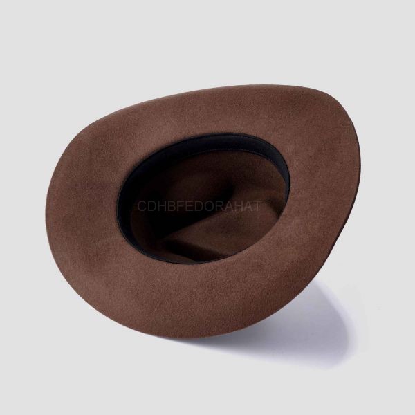 Trimming Edge Coffee Wide Curved Brim Breathable Western Fedora Hat