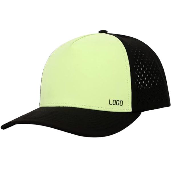 Custom Logo Men 5 Panel Laser Cut Hole Perforated Performance Waterproof Sport Baseball Cap