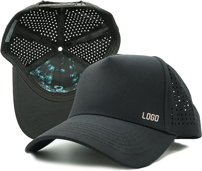 Waterproof performance laser perforated 5 panel hat water proof black baseball sports Cap for Men & Wome