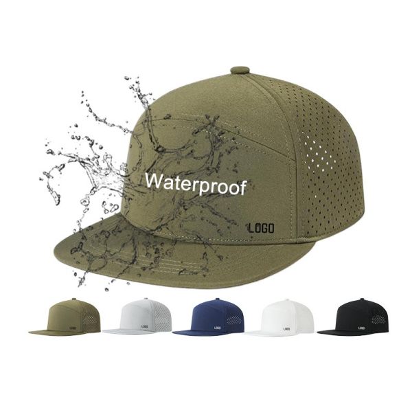 High Quality Waterproof Custom Logo 7 panel Laser Cut Perforated Snapback Cap Hat