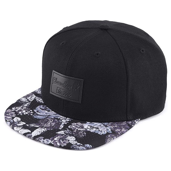 OEM Black Printed Flat Brim Leather Logo Cool Snapback Hat For Men