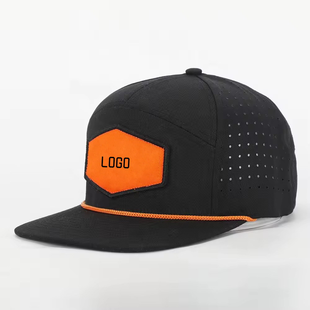 Adjustable Laser Perforated 7-panel Flat Brim Hip Hop Hat Baseball Hat