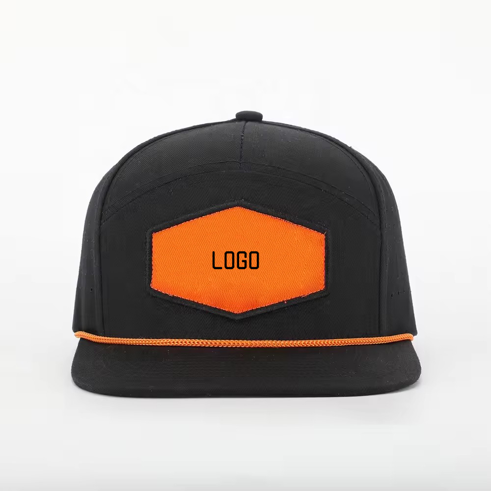 Patch Logo 7 Panel Waterproof Polyester Sport Golf Hat,Laser Cut Perforated Gorras With Rope Snapback Hat