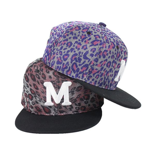 Full Leopard Print Custom Logo Two Tone Flat Brim 5 Panel Hats Snapback Caps For Men